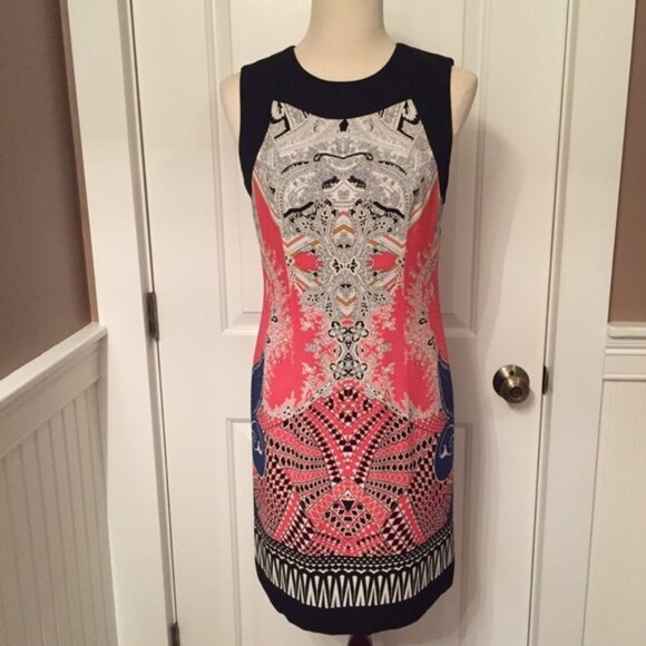 ETCETERA DRESS SLEEVELESS SHEATH BLACK WHITE PINK SIZE 4 - Picture 1 of 5
